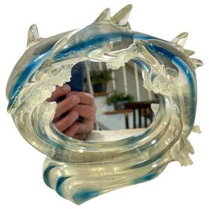 Dolphin-Themed Oval Mirror With Blue & Clear Resin Frame